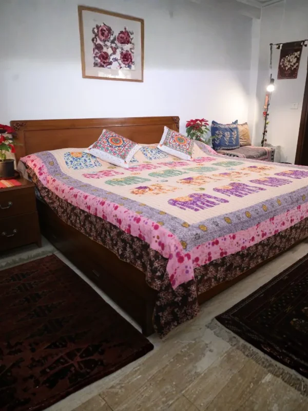 Pink Elephant Design Bedsheet