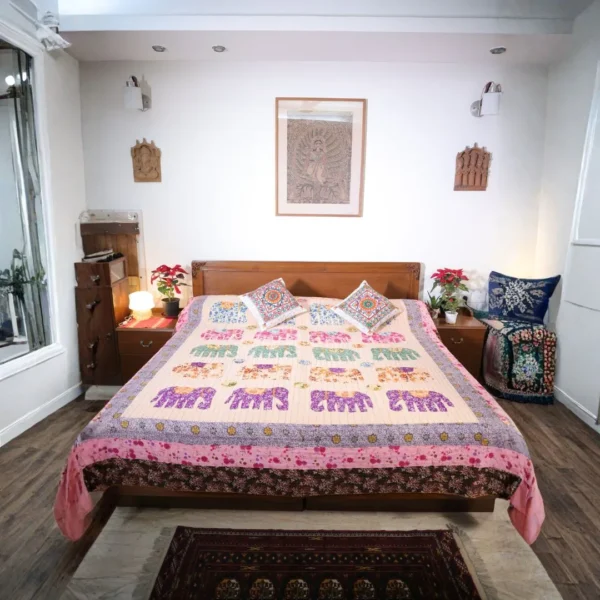 Pink Elephant Design Bedsheet