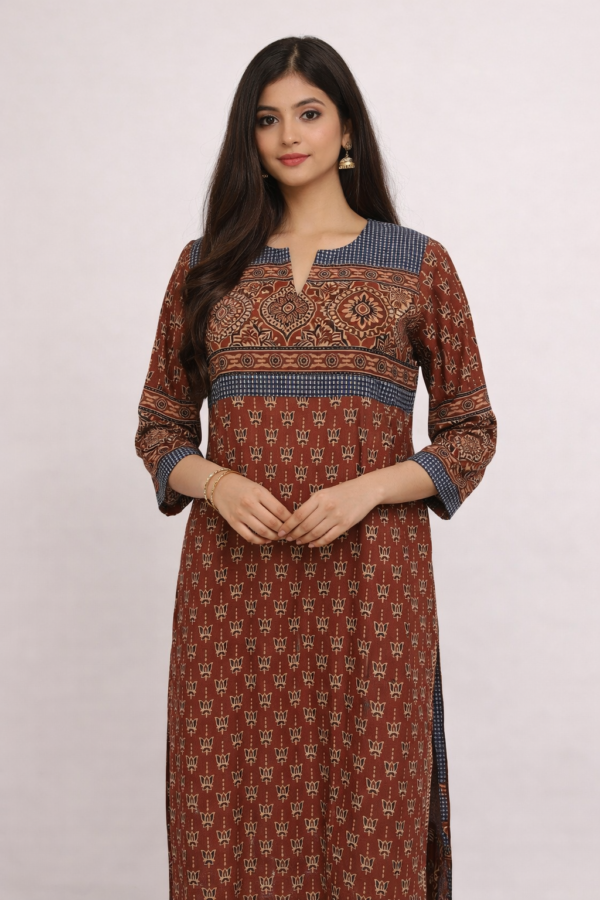 Rust Brown Ajrak Cotton Kurta