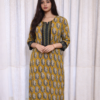 Ajrak Print Cotton Kurta Mustard Yellow Leaf Motif