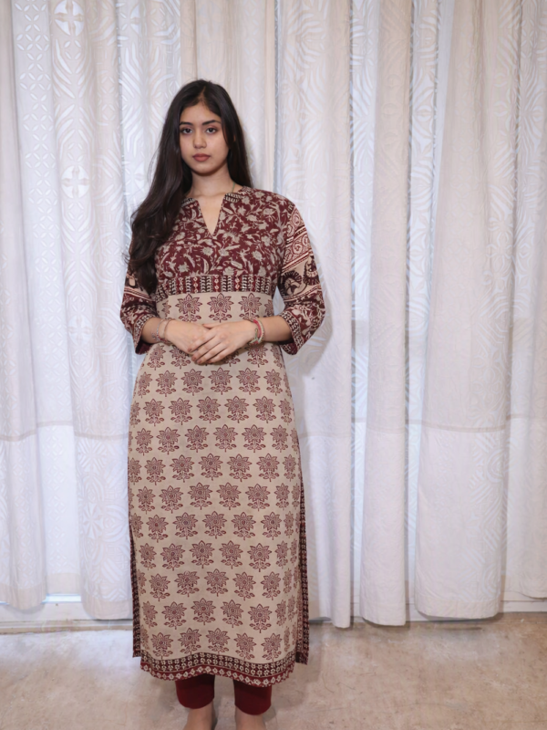 Bagh Elegance Maroon-Beige Cotton Kurta