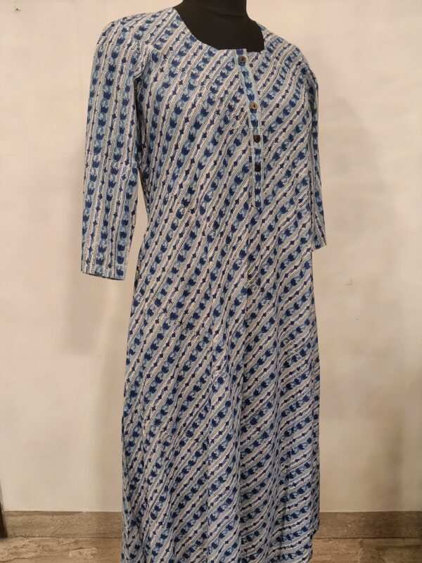 Blue Diagonal Block-Printed Kurta