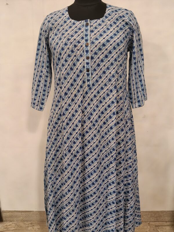 Blue Diagonal Block-Printed Kurta