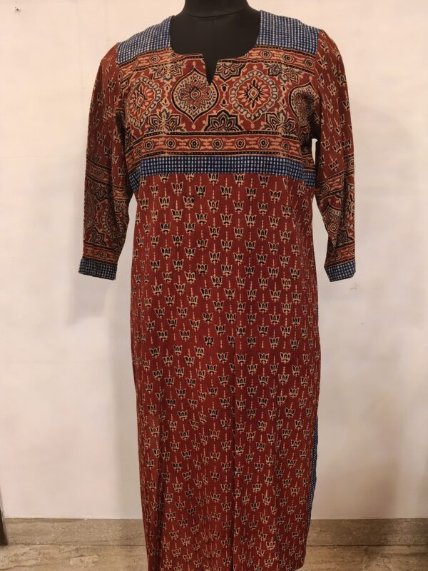 Rust Brown Ajrak Cotton Kurta