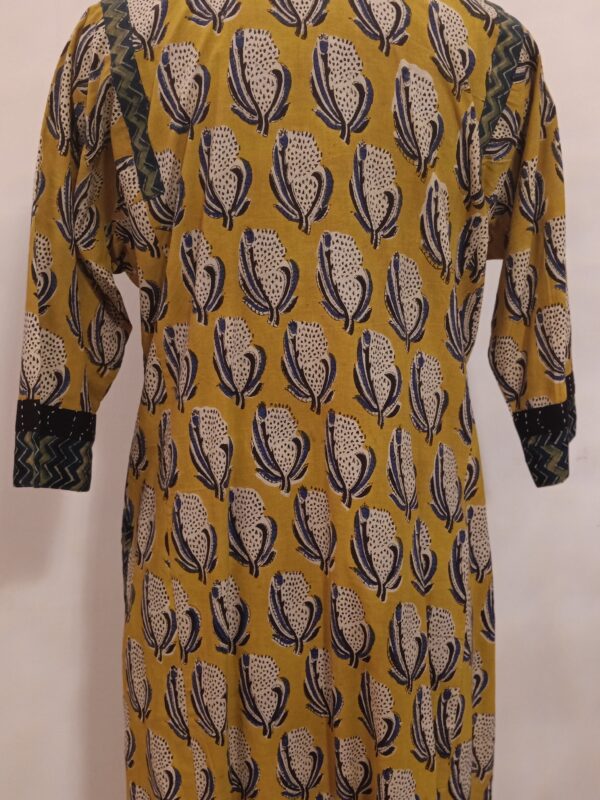 Ajrak Print Cotton Kurta Mustard Yellow Leaf Motif