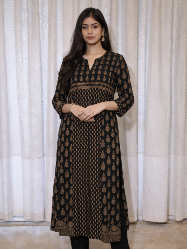 Elegant black Ajrak cotton kurta
