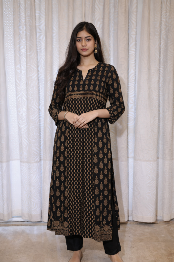 Elegant black Ajrak cotton kurta