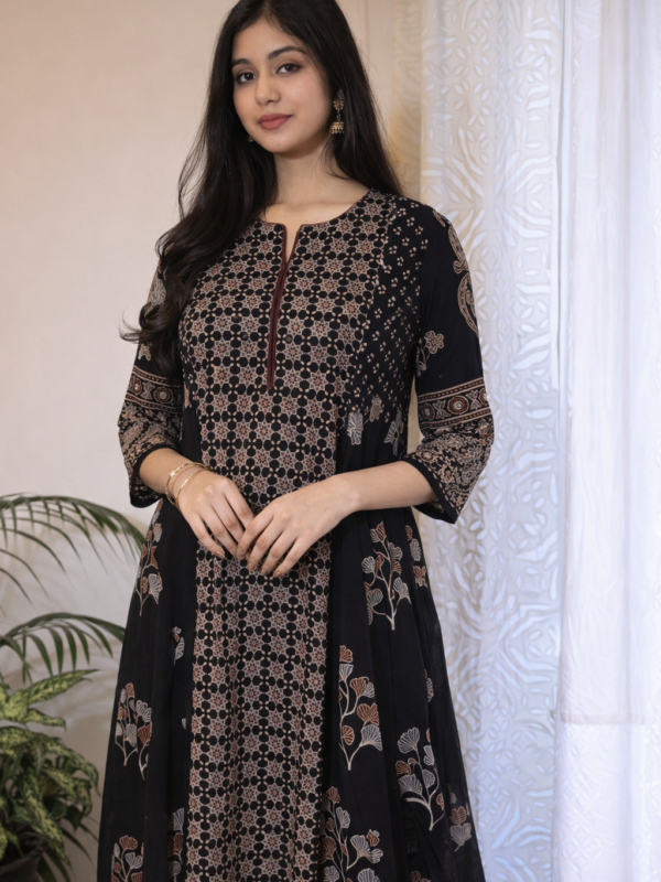Elegant Black Ajrak Cotton Kurta