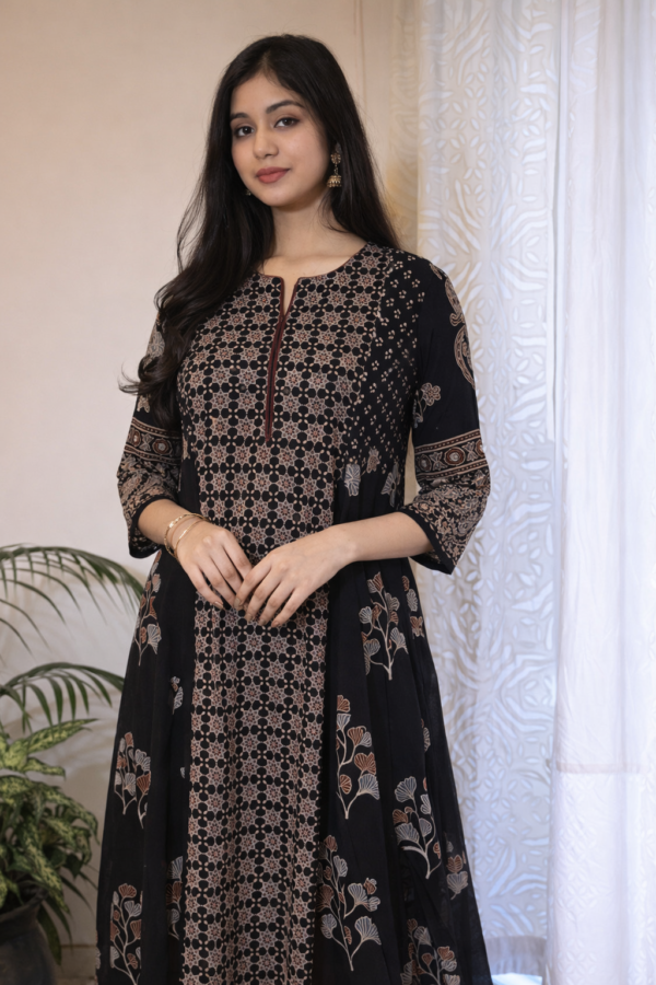 Elegant Black Ajrak Cotton Kurta
