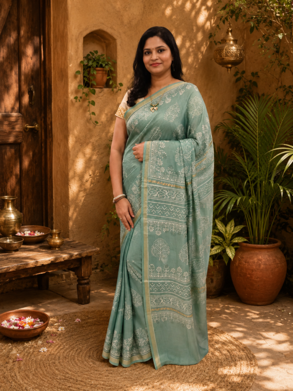chanderi saree handblock print